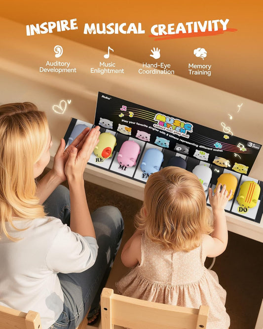 Ruko 1701A Cat Toys Kids Keyboard with Cute Meow Tone, Musical Kittens Music Cat Touch Play Music Scale, Fun Toy for Boys & Girls Age 3 4 5 6 7 8 9, Educational Instrument (8Pcs)