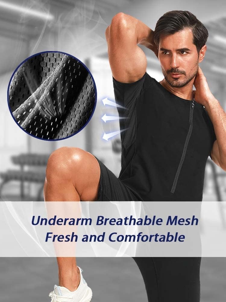 SIZE MEDIUM Sauna Suits for Men Sauna Sweat Shirt Heat Trapping Vest Full Body Shaper Workout Top with Shorts Exercise Fitness Heat Trapping Sweat Waist Trainer
