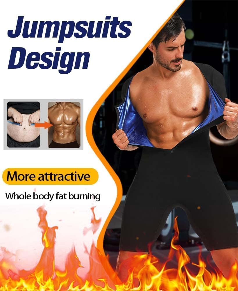 SIZE MEDIUM Sauna Suits for Men Sauna Sweat Shirt Heat Trapping Vest Full Body Shaper Workout Top with Shorts Exercise Fitness Heat Trapping Sweat Waist Trainer