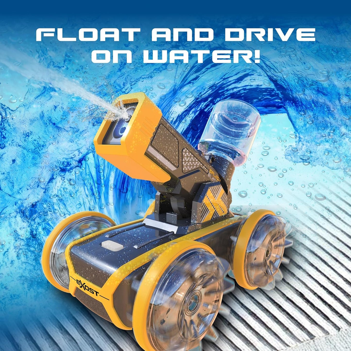 Exost Hydro Blast RC Car for Kids with Water Blaster and Dual Land and Water Mode | Shoots Water up to 5 Metres with Auto Refill | 2 Speed Settings, 2.4GHz Remote, Rechargeable Battery 5+