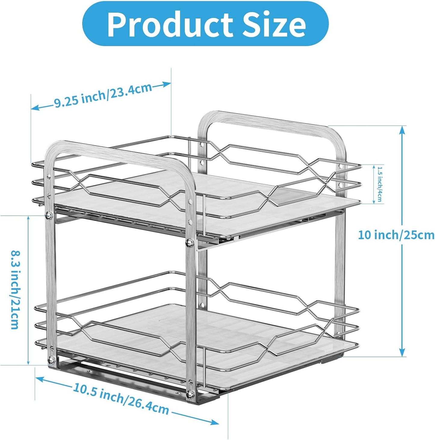 Spice Rack for Inside Cupboard, Pull Out Cabinet Organiser, 2-Tier Spice Rack, Adjustable Height Stainless Steel Spice Organiser, Kitchen Cupboard Storage for Spice Bottles