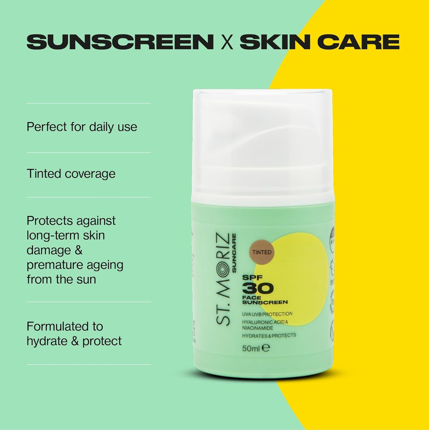 St Moriz Suncare SPF 30 Tinted Face Sunscreen | UVA & UVB Protection SPF 30 Daily Use Sunscreen Face Lotion with Tinted Coverage, Hyaluronic Acid & Niacinamide | Dermatologically Tested | Vegan | 50ml