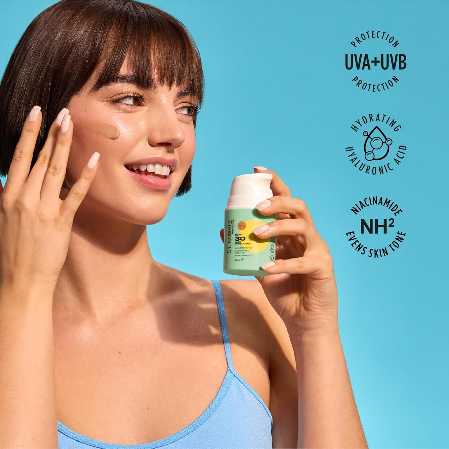 St Moriz Suncare SPF 30 Tinted Face Sunscreen | UVA & UVB Protection SPF 30 Daily Use Sunscreen Face Lotion with Tinted Coverage, Hyaluronic Acid & Niacinamide | Dermatologically Tested | Vegan | 50ml