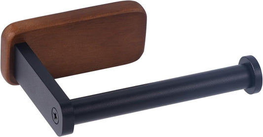 Supaqua Roll Holder Solid Wooden Base Wall Mounted Stainless Steel SUS304 Resistant Rust Free Standing Paper Roll Holder for Toilets, Kitchen and Bathroom WJZJJ-01-BK