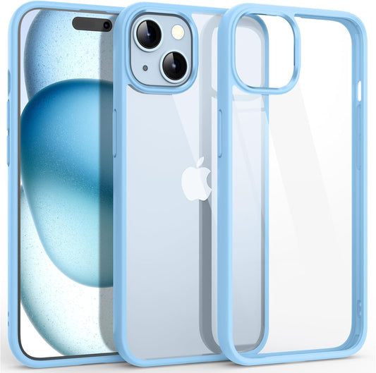 Supdeal Shockproof Clear Case for iPhone 15, [Not Yellowing] [10FT Military Drop Protection] Hard Clear Back Silicone Edge Four Corner Airbags Drop Protection Phone Cover, 6.1 inch, Light Blue