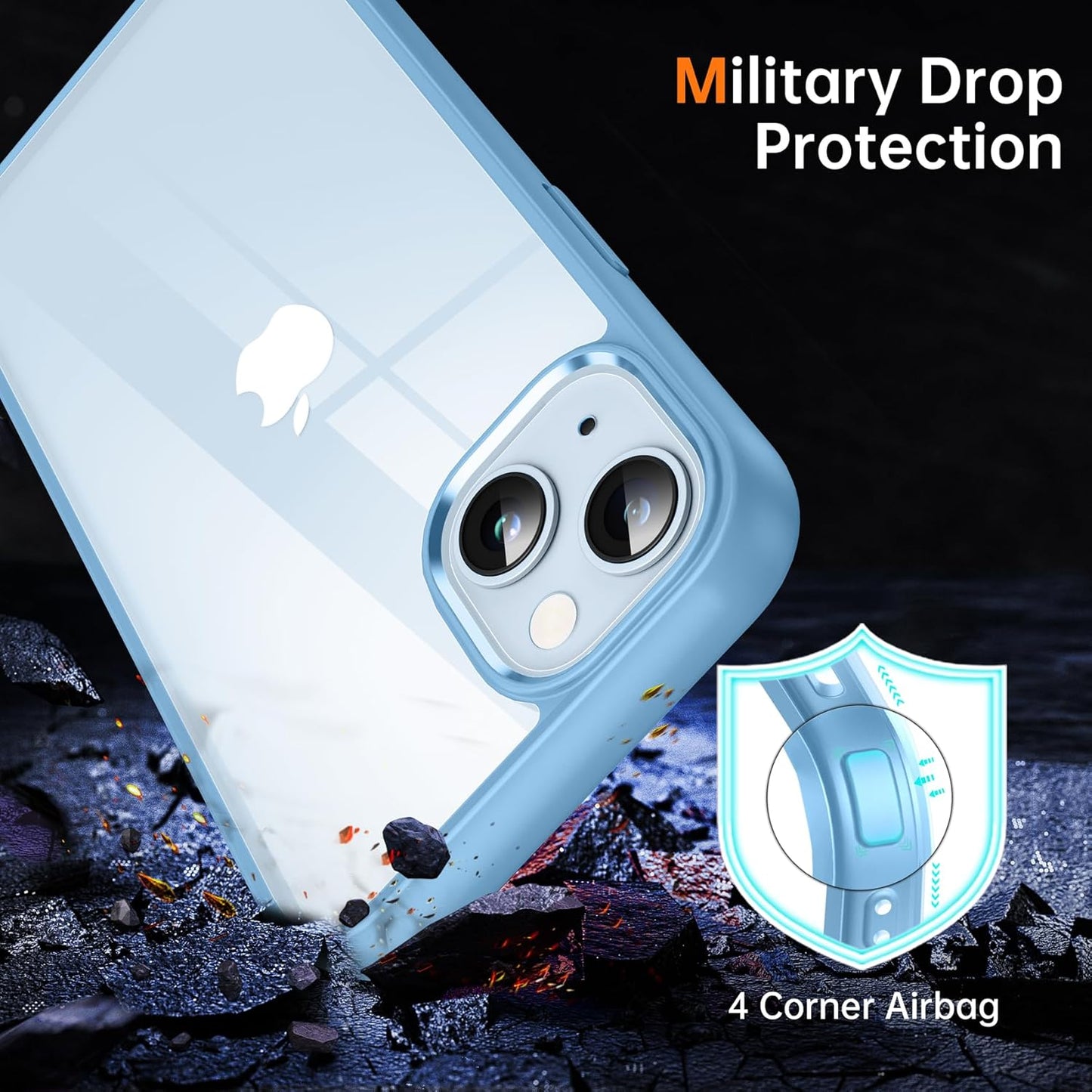 Supdeal Shockproof Clear Case for iPhone 15, [Not Yellowing] [10FT Military Drop Protection] Hard Clear Back Silicone Edge Four Corner Airbags Drop Protection Phone Cover, 6.1 inch, Light Blue