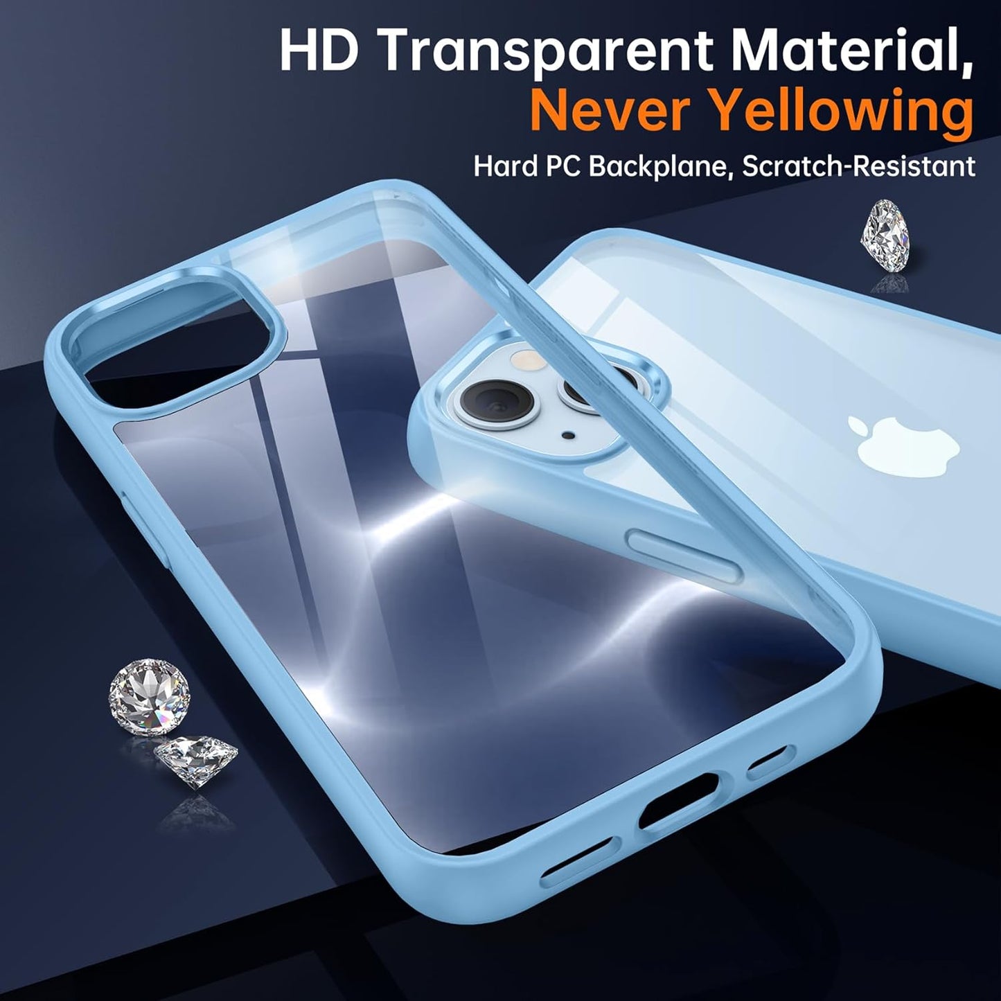Supdeal Shockproof Clear Case for iPhone 15, [Not Yellowing] [10FT Military Drop Protection] Hard Clear Back Silicone Edge Four Corner Airbags Drop Protection Phone Cover, 6.1 inch, Light Blue