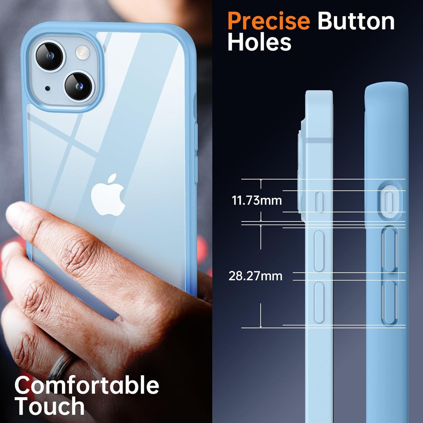 Supdeal Shockproof Clear Case for iPhone 15, [Not Yellowing] [10FT Military Drop Protection] Hard Clear Back Silicone Edge Four Corner Airbags Drop Protection Phone Cover, 6.1 inch, Light Blue