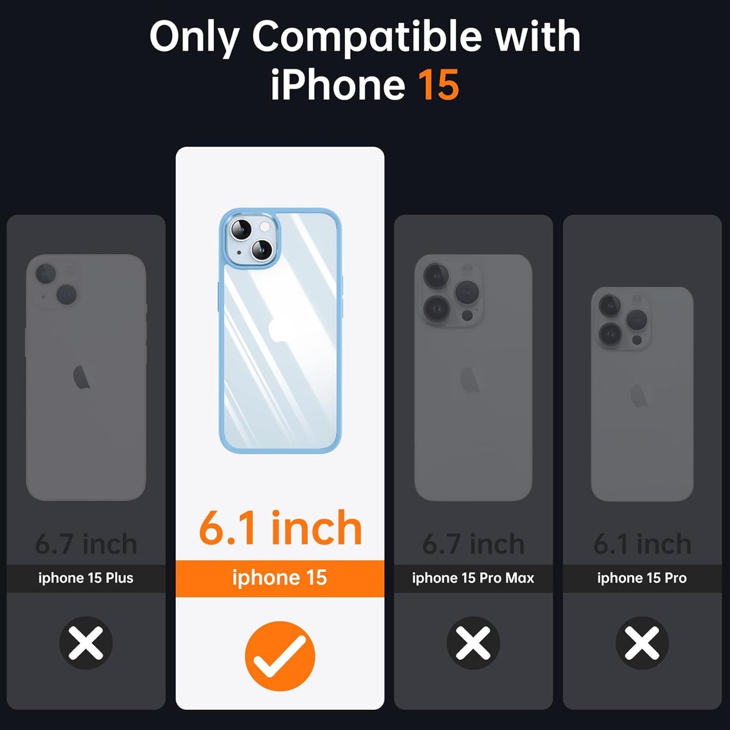 Supdeal Shockproof Clear Case for iPhone 15, [Not Yellowing] [10FT Military Drop Protection] Hard Clear Back Silicone Edge Four Corner Airbags Drop Protection Phone Cover, 6.1 inch, Light Blue