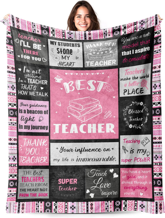 Teacher Appreciation Gifts for Women and Men blanket 60" X 50", Graduation Retirement Teachers' Day,Back to School Presents for Teachers or on the Christmas,Thanksgiving Day End of Year (pinkgrid)