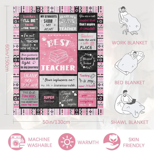 Teacher Appreciation Gifts for Women and Men blanket 60" X 50", Graduation Retirement Teachers' Day,Back to School Presents for Teachers or on the Christmas,Thanksgiving Day End of Year (pinkgrid)