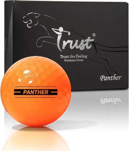 Trust Golf Ball Panther | Engineered to Break 100 | Big MAX Core for Maximum Distance & Precision Flight | Ultra-Soft Feel with Urethane Cover for Stopping Power (12 Balls, White/Yellow/Orange)