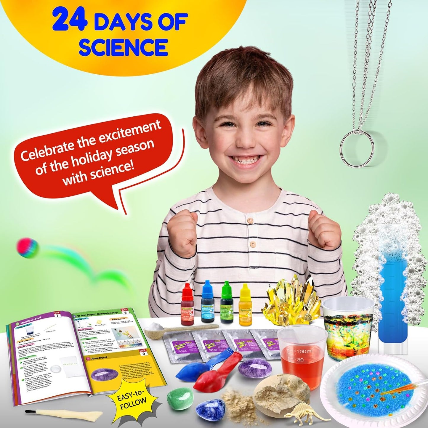 Science Advent Calendar 2025 for Kids - 24 Days of S.T.E.M Experiments Chemistry Set, Crystal, Gemstones, Magic, Christmas Birthday Countdown Toys Gifts for Boys Girls