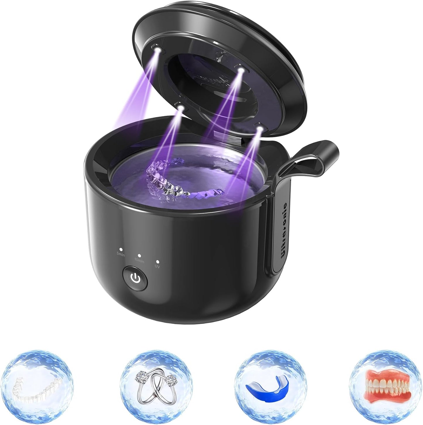 Ultrasonic Retainer Cleaner Machine, 45kHz Portable Dental Cleaning for Dentures Cleaner, Mouth Guard Cleaner, Night Guard Cleaner, Aligner Cleaner, Jewelry Cleaner, Toothbrush Heads