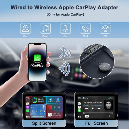Wireless Carplay Adapter for iPhone, Dongle Adapter, Bluetooth Convert OEM Wired to Audi Porsche, Opel, Volvo, Mercedes etc, Support iOS 13+