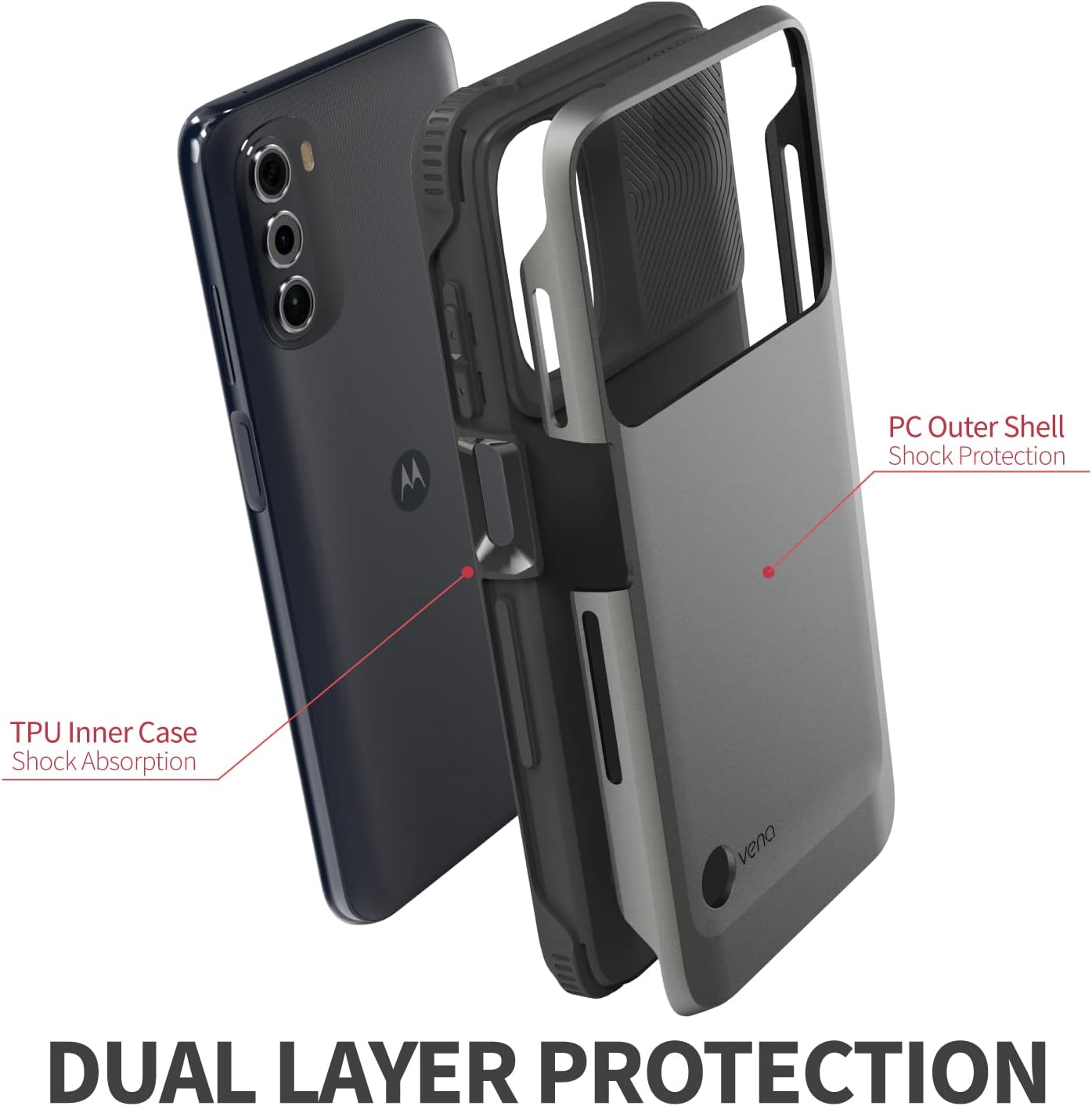 VENA OutCross for Motorola Moto G 5G Case, Military Grade Drop Protection, Dual Layer Shockproof Protective Phone Case - Graphite Gray/Black