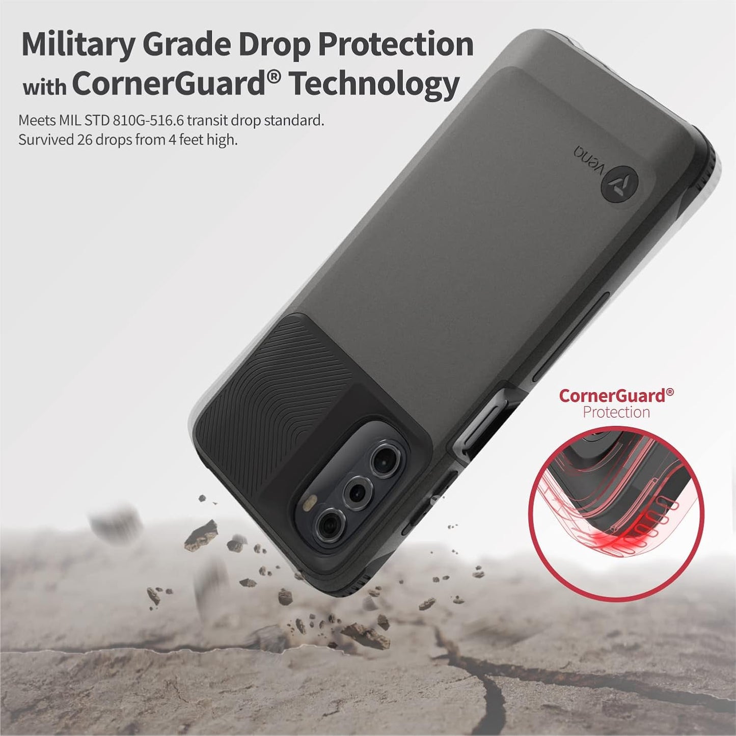 VENA OutCross for Motorola Moto G 5G Case, Military Grade Drop Protection, Dual Layer Shockproof Protective Phone Case - Graphite Gray/Black