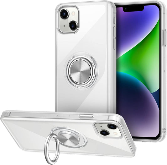 Vunake Compatible with iPhone 14 Case with Ring Holder Crystal Clear Case Soft TPU Phone Case Shockproof Bumper Cover Transparent Ring Case Metal Plate Protective Case Cover for iPhone 14 6.1 Inch