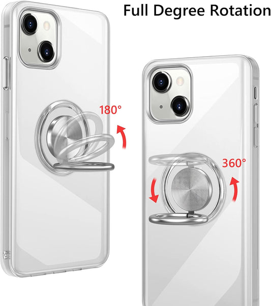 Vunake Compatible with iPhone 14 Case with Ring Holder Crystal Clear Case Soft TPU Phone Case Shockproof Bumper Cover Transparent Ring Case Metal Plate Protective Case Cover for iPhone 14 6.1 Inch