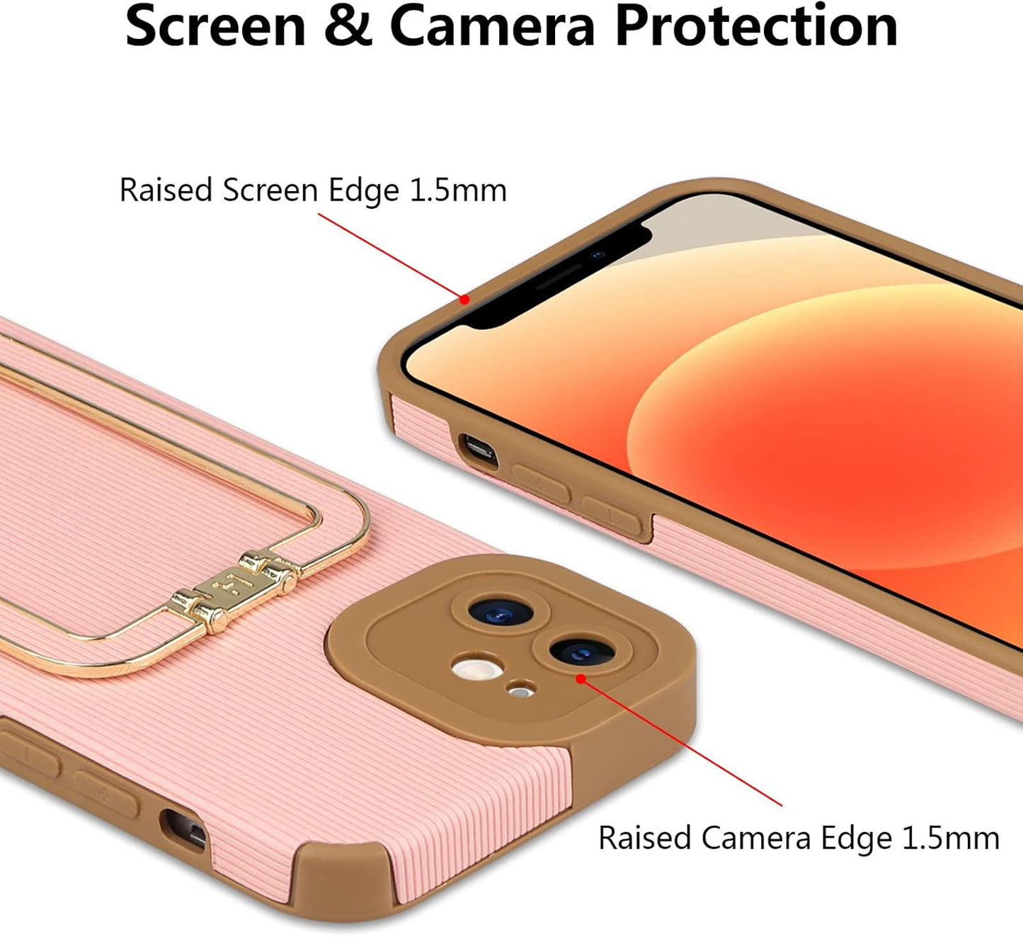 Vunake for iPhone 12 Case iPhone 12 Pro Case with Kickstand Luxury Metal Foldable Stand Case for Girls Shockproof Soft TPU Bumper Case Anti-Scratch Protective Case Cover for iPhone 12/12 Pro-Pink