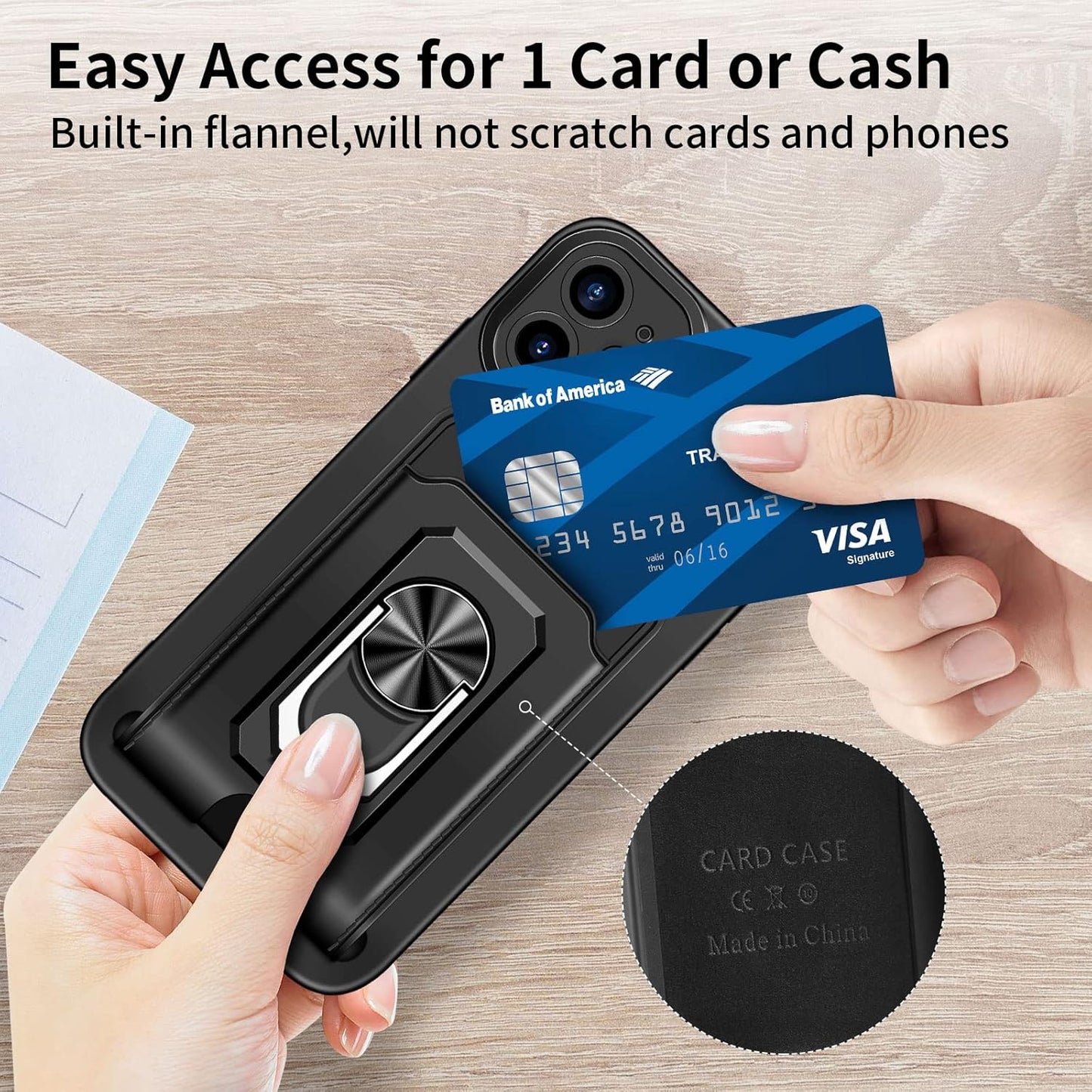 iPhone 12 Case with Card Holder Slot iPhone 12 Wallet Case with Ring Kickstand Shockproof Case Ultra Slim Thin Soft Silicone Bumper Protective Case Phone Case Cover for iPhone 12 (Black)