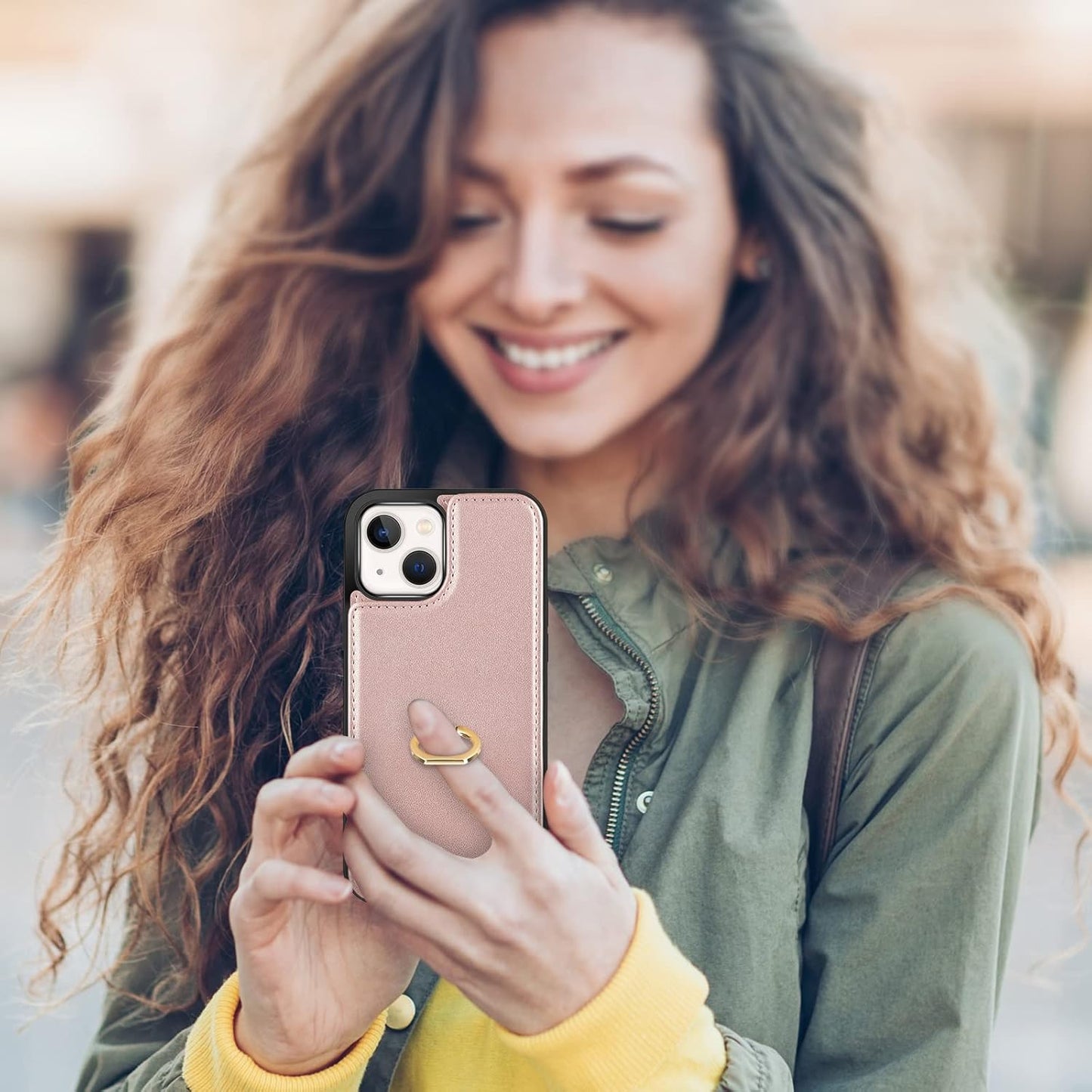 Vunake for iPhone 13 Case with Card Holder Wallet Case with Ring Kickstand PU Leather Phone Case for Women Girls TPU Shockproof Bumper Case RFID Blocking Protective Case Cover for iPhone 13-Rosegold