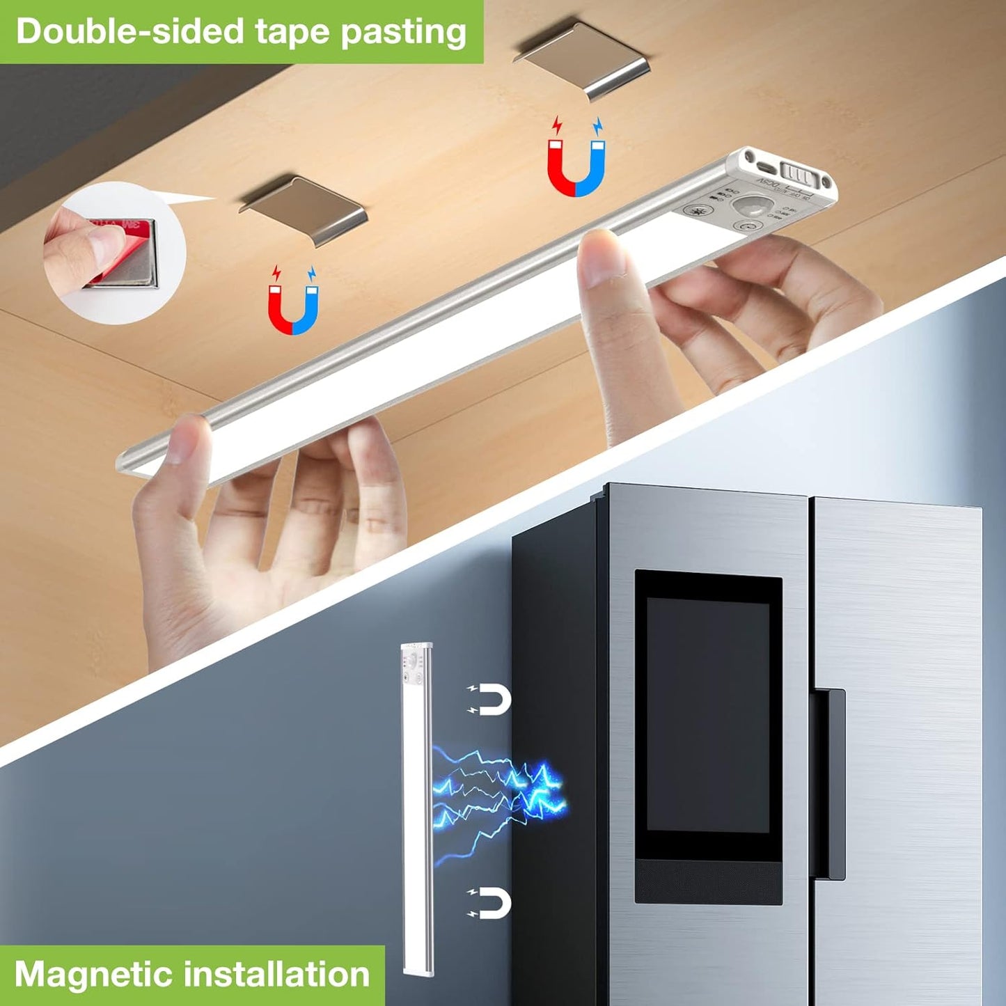 40CM × 2PCS Under Cabinet Kitchen Lights with Motion Sensor, 2200mAh USB Rechargeable, 138 LEDs Kitchen Under Cupboard Lighting Dimmable Without Cable, 3000K/4000K/5000K for Wardrobe Lighting