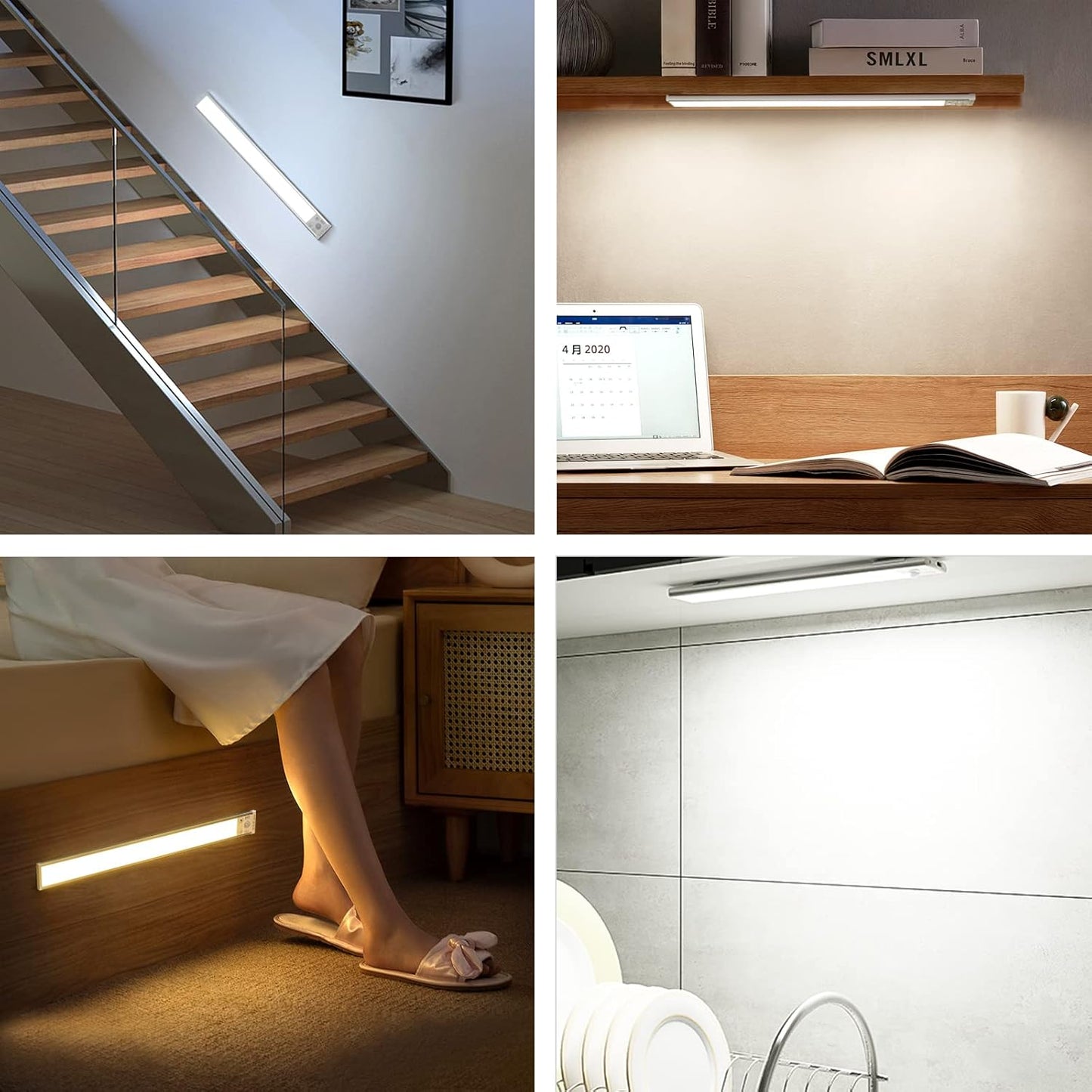 40CM × 2PCS Under Cabinet Kitchen Lights with Motion Sensor, 2200mAh USB Rechargeable, 138 LEDs Kitchen Under Cupboard Lighting Dimmable Without Cable, 3000K/4000K/5000K for Wardrobe Lighting