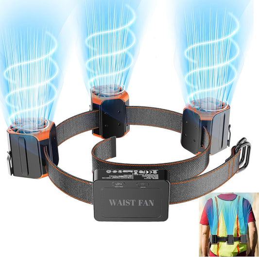 Waist Fan,Portable Waist Clip Fan with 50.4" Belt,12000mAh Rechargeable Personal Cooling Fan,Wearable Body Fan,Belt Fan with Powerful Strong Airflow,Shirt Travel Fan
