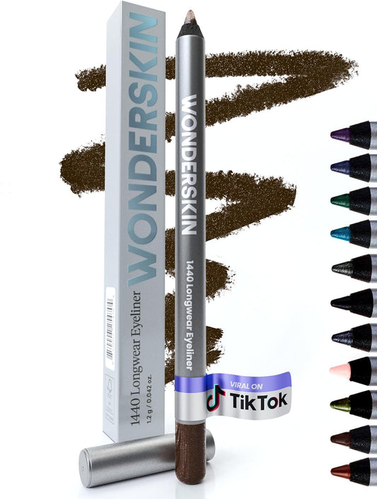 Wonderskin Eyeliner Pencil, 1440 Longwear Brown Glitter Eyeliner Pencil - Waterproof, Sharpenable & Smudge Proof