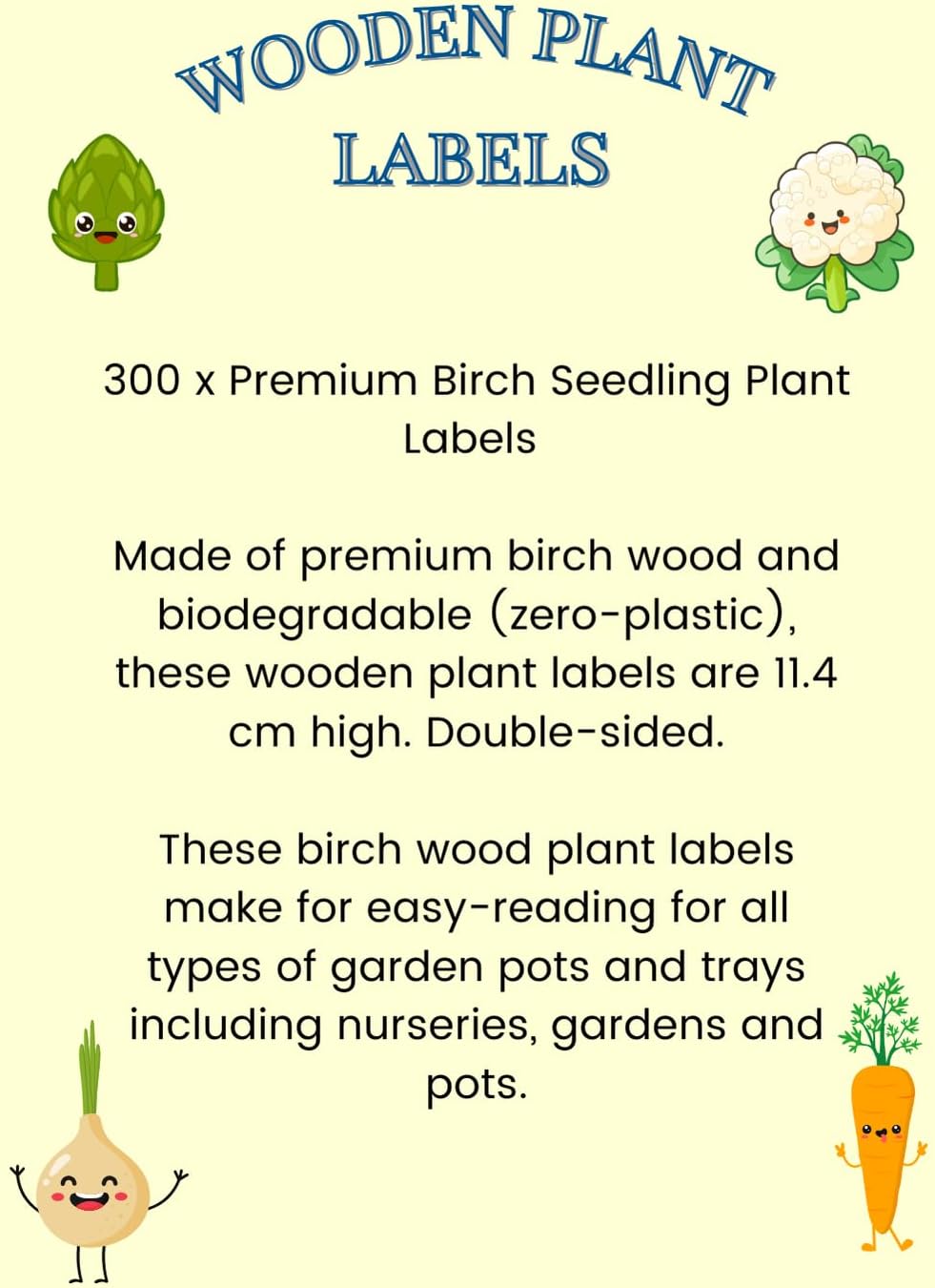 Wooden Plant Labels for Outdoor and Indoor Plants - 300 x Premium Birch Seedling Plant Labels - Mark with Pencil Ball-Point or Marker Pen - Less Smudging - Seedzbox