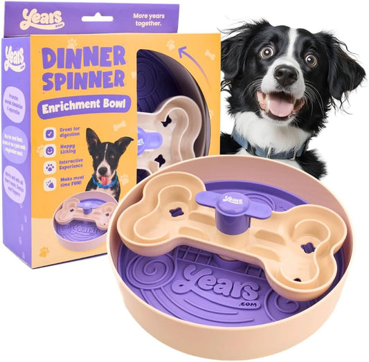 3-in-1 Dinner Spinner Interactive Dog Food Puzzle Slow Feeder and Enrichment Bowl | Boost Mental Stimulation & Entices Fussy Eaters