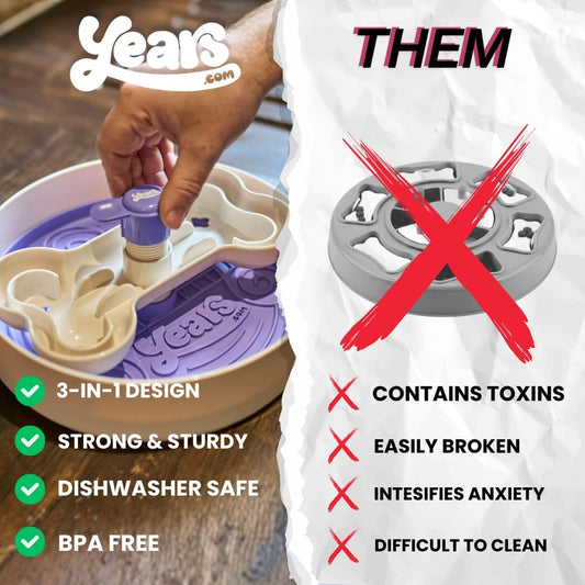 3-in-1 Dinner Spinner Interactive Dog Food Puzzle Slow Feeder and Enrichment Bowl | Boost Mental Stimulation & Entices Fussy Eaters