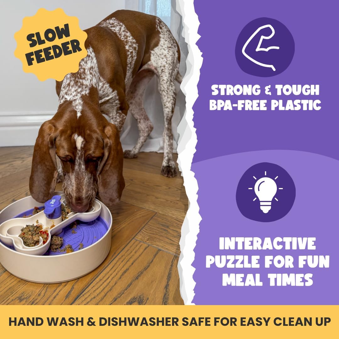 3-in-1 Dinner Spinner Interactive Dog Food Puzzle Slow Feeder and Enrichment Bowl | Boost Mental Stimulation & Entices Fussy Eaters