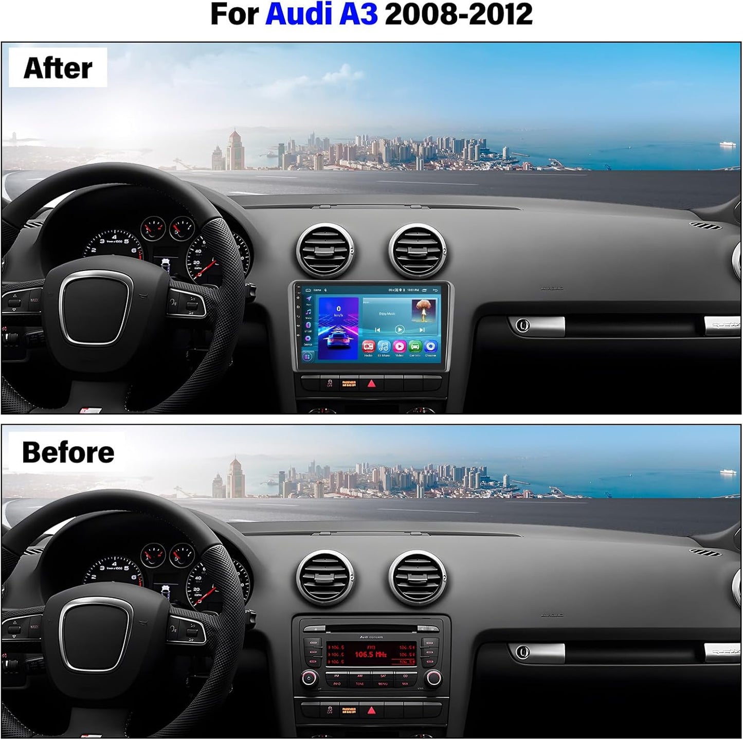 Android 13 2G+64G Car Radio for Audi A3 2008-2012, 9" Touchscreen Car Stereo with Wireless Carplay Android Auto Bluetooth GPS Navi WiFi Mirror Link SWC+ Backup Camera Mirror Link