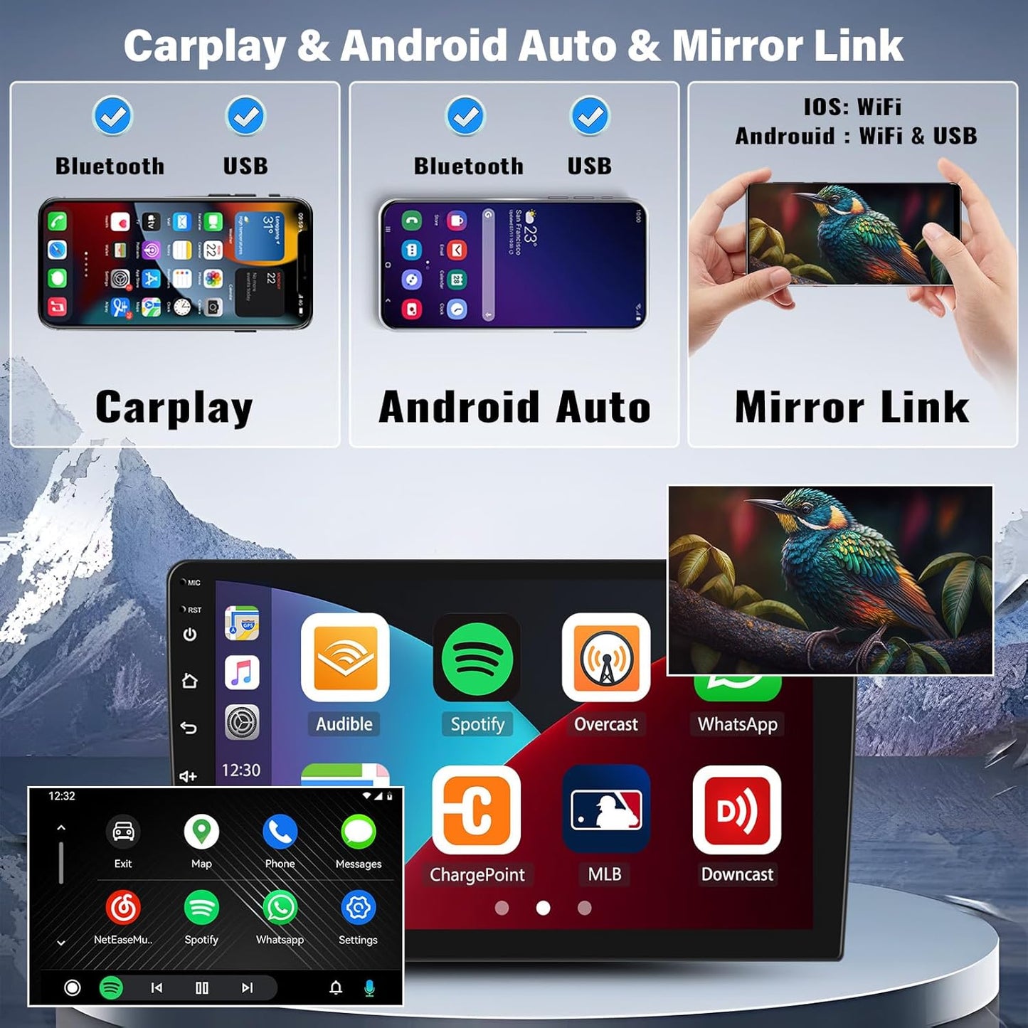 Android 13 2G+64G Car Radio for Audi A3 2008-2012, 9" Touchscreen Car Stereo with Wireless Carplay Android Auto Bluetooth GPS Navi WiFi Mirror Link SWC+ Backup Camera Mirror Link