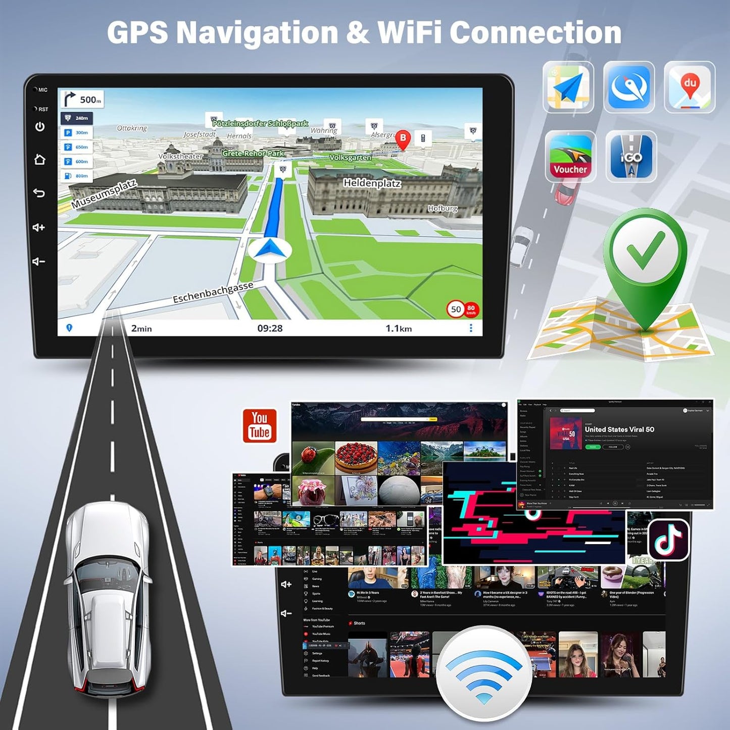 Android 13 2G+64G Car Radio for Audi A3 2008-2012, 9" Touchscreen Car Stereo with Wireless Carplay Android Auto Bluetooth GPS Navi WiFi Mirror Link SWC+ Backup Camera Mirror Link