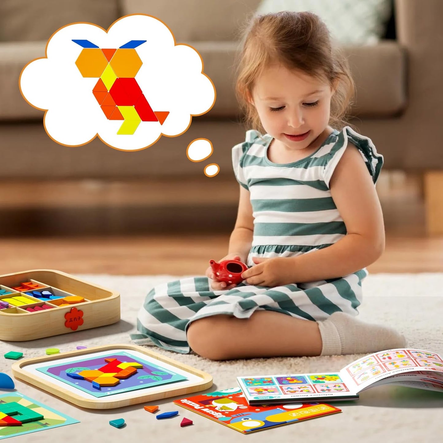 Wooden Magnetic Pattern Blocks Set with Cards, 288 PCS Montessori Tangram Puzzle Learning Toys for Toddlers 4-8, Educational STEM Gift for Kids Boys Girls 4 5 6 7 8