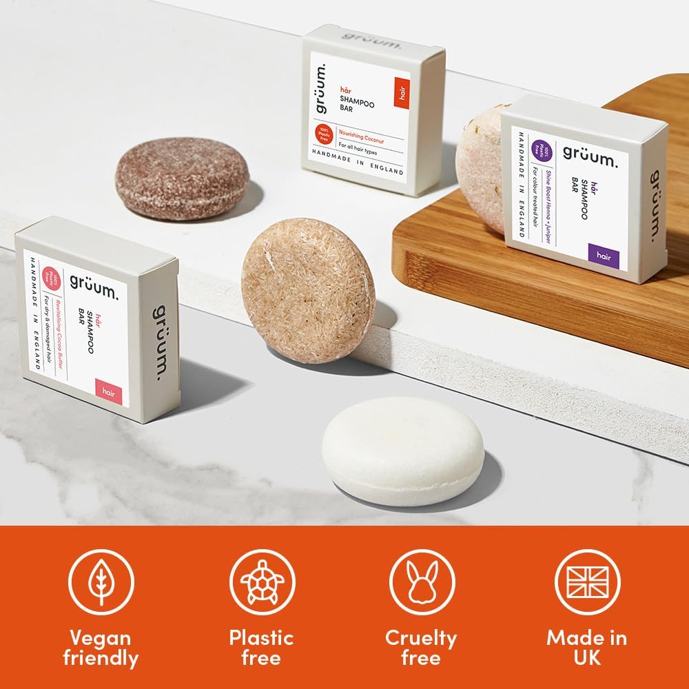 grüum Revitalising Shampoo Bar 50g - Solid Shampoo Bars for Hair Up to 60 Washes - Plastic Free Vegan Bar for Men & Women - Paraben Free Rich Lathering Bars for Dry, Damaged & Curly Hairs