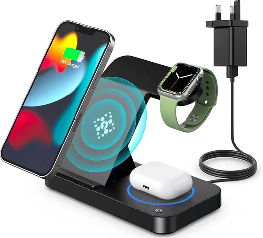 Wireless Charger Stand, 3 in 1 Wireless Charging Station for iPhone/14/13/12/11Pro samsung Galaxy S22/S21 Series Phone Fast Charger station For Apple Watch 8/7/6/5/4/3/2 AirPods 3/2/Pro